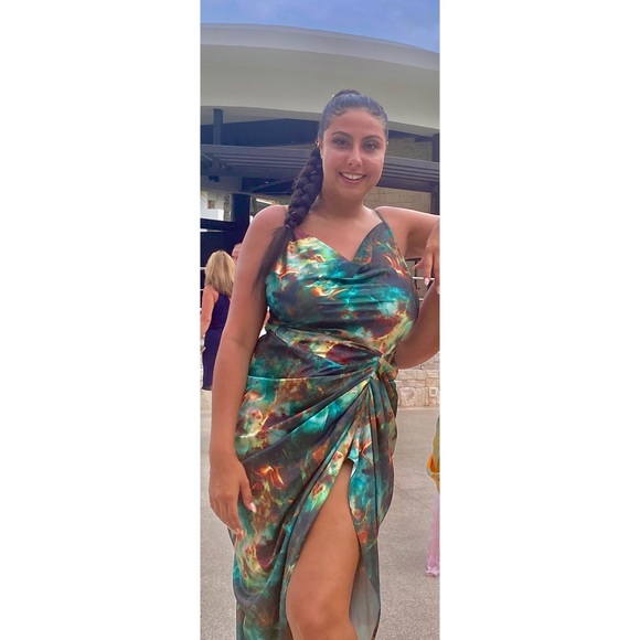 PrettyLittleThing | Dresses | Green Print Satin Strappy Cowl Neck Midi Dress  | Poshmark